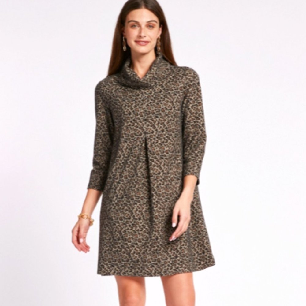 Tyler Boe Kim Cowl Neck Jacquard Dress Modern Cheetah